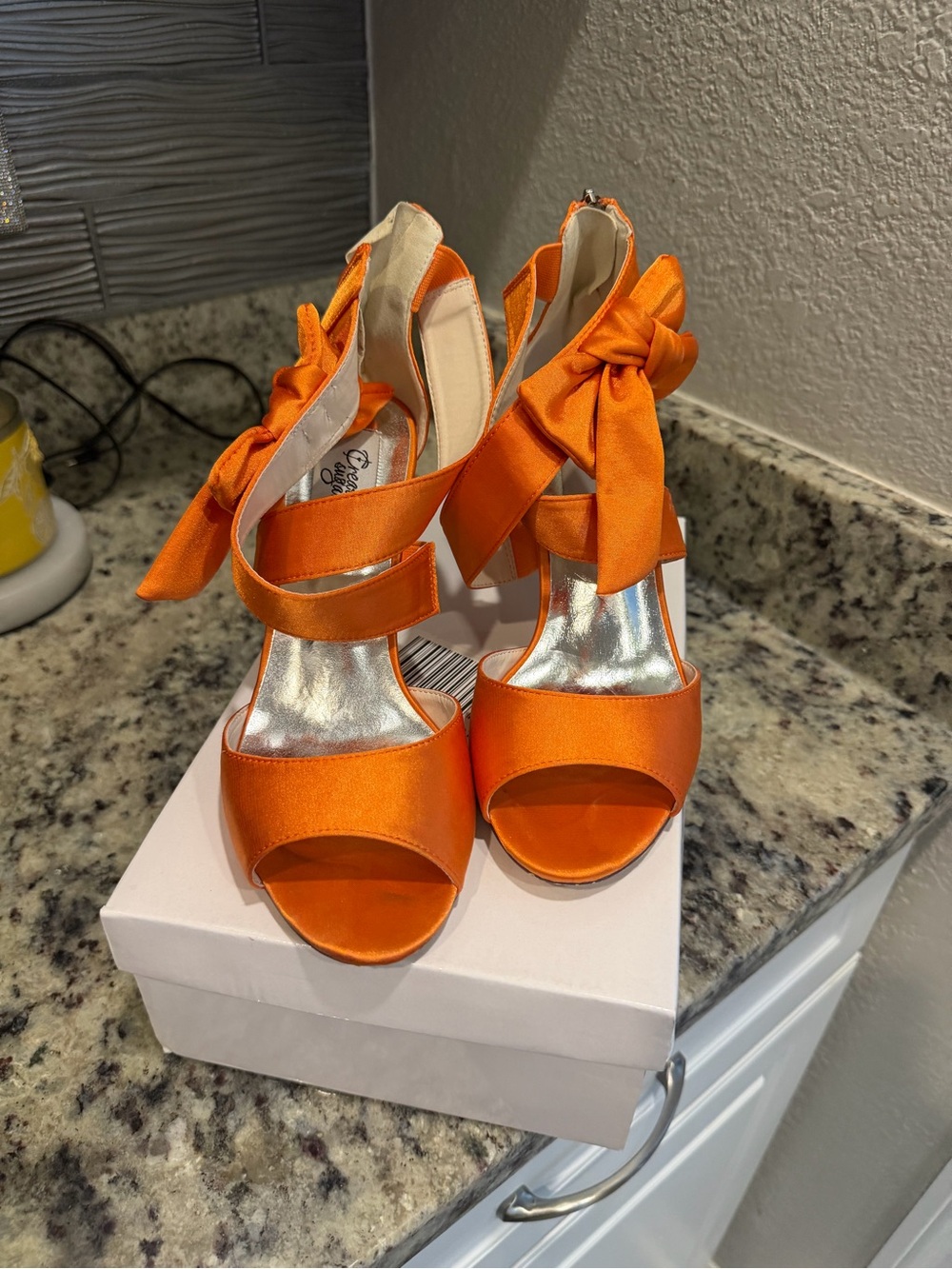 Orange Satin Tie-Strap Women’s Sandals